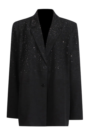 Glitrende svart hakket jakkeslag kvinner blazer med perler